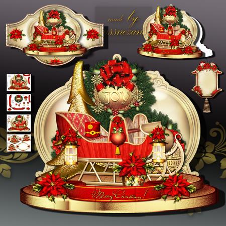 Christmas Gift Sleigh with Red Poinsettias