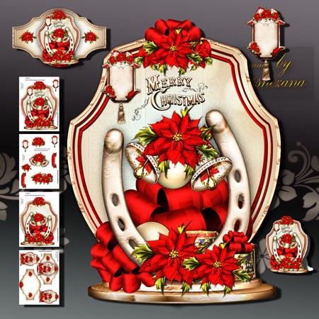 Cristmas Greetings with Red Poinssetias
