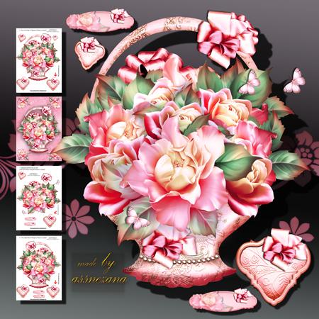 Bouquet of Soft Vintage Roses in a Basket