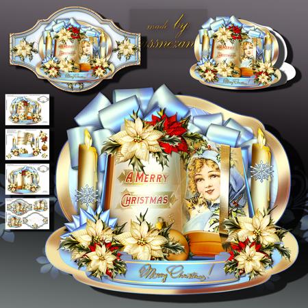 Christmas Gift Book with Winter Decoration and Poinsettias