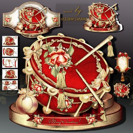 Beautiful Red Christmas Drum with Roses Decoration