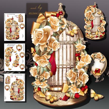 Antique Bird Cage with Soft Yellow Roses