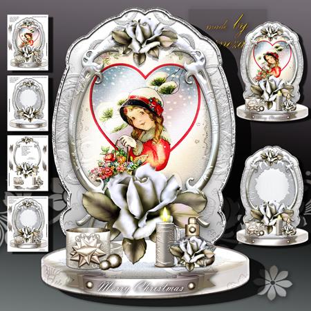 Winter Christmas Card with Gifts and Roses