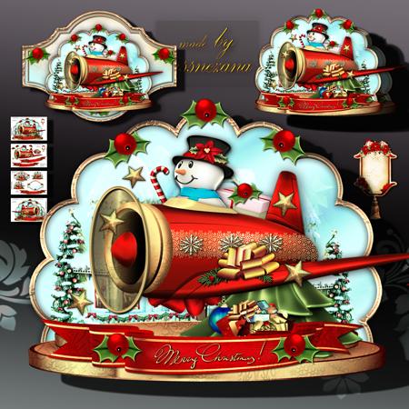 Cute Christmas Snowman in Airplane