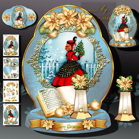 Vintage Winter Christmas Girl Waiting for Santa