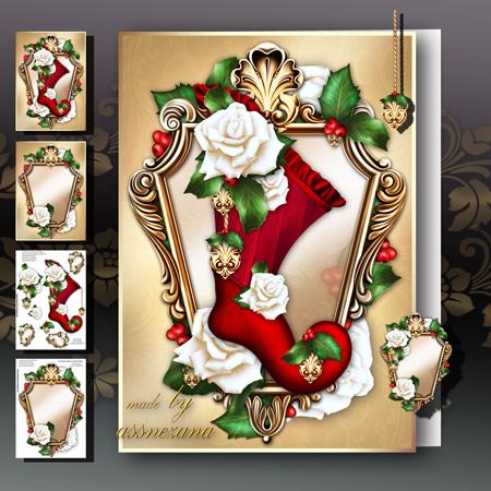 Beautiful Festive Christmas Stocking with White Roses