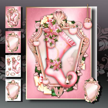 Christmas Stocking with Pink Poinsettias