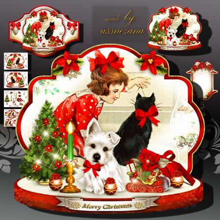 Vintage Christmas Scene with Cute Puppy
