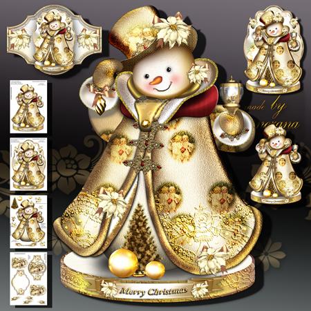 Cute Golden Snowman Wish You Merry Christmas