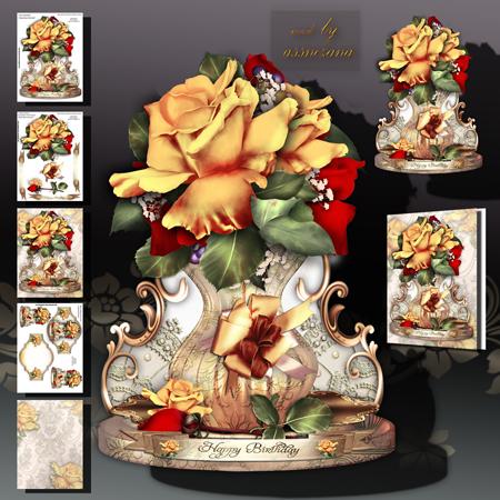 Antique Roses in Brass Vase