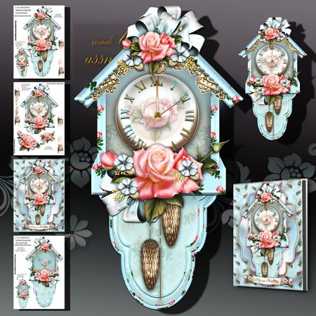 Soft Blue Vintage Wall Clock with Roses
