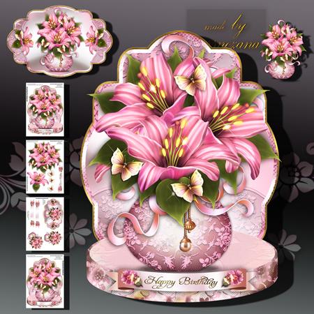 Romantic Rose Lilies in Vase with Lace