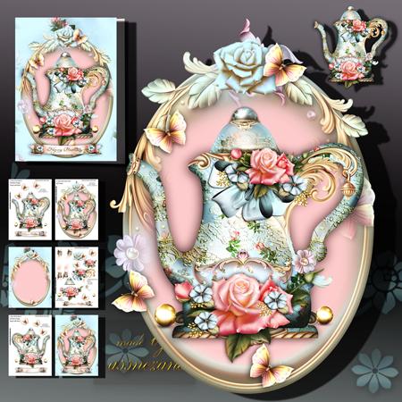 Soft Blue Vintage Teapot with Roses