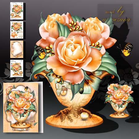 Vintage Bouquet of Orange Roses