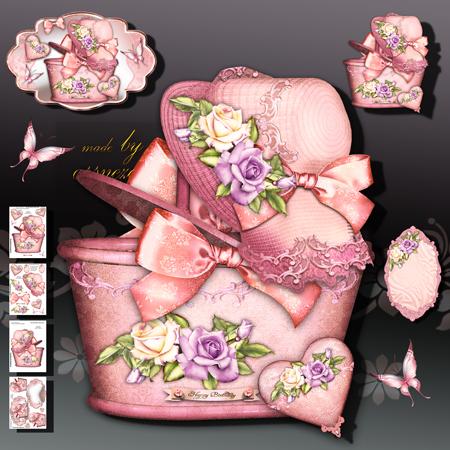 Soft Rose Vintage Hat with Basket