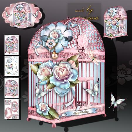 Soft Rose Bird House with Roses
