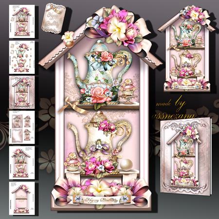Beautiful Vintage Cabinet with Teapots and Cakes