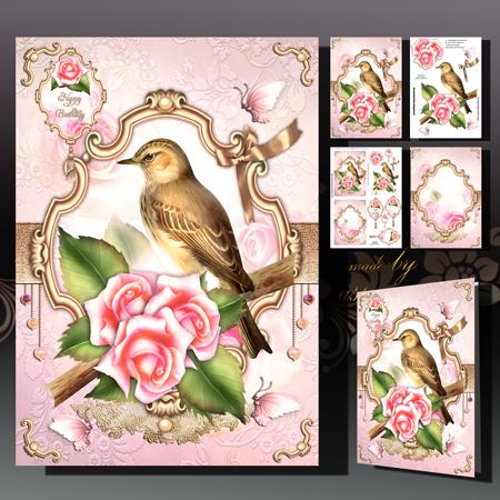 Lovely Vintage Bird with Soft Roses