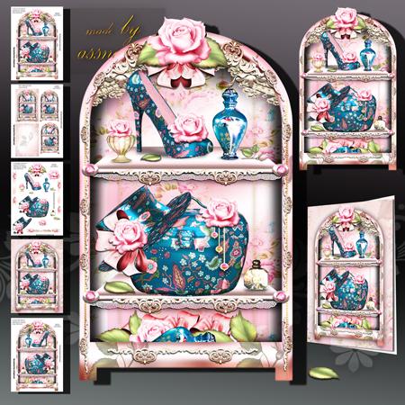 Shabby Chic Dresser with Shelves Full with Ladies Elements