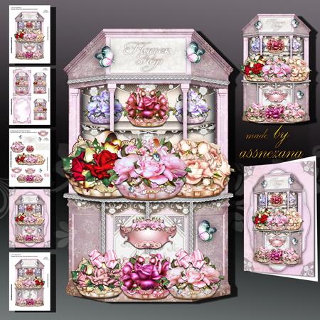 Beautiful White Flower Shop with Baskets Full of Roses