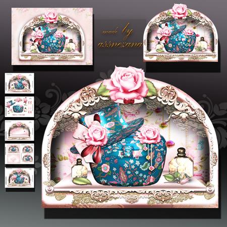 Box Dresser with Purse, Hat, Perfume and Roses
