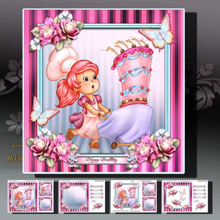 Pink Big Cake Made by Lovely Girl Card Kits