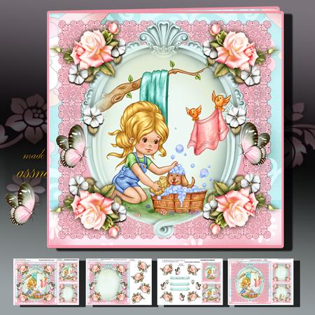 Cute Girl with Puppy Card Kit