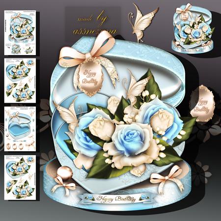 Soft Blue Gift Box with Roses