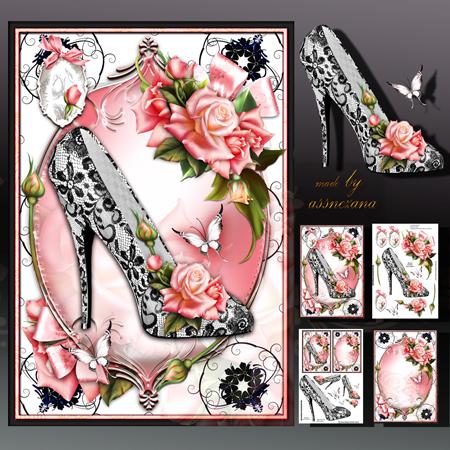 Lady Black and White Shoe with Lace and Roses