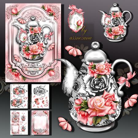 Black and White Teapot with Roses