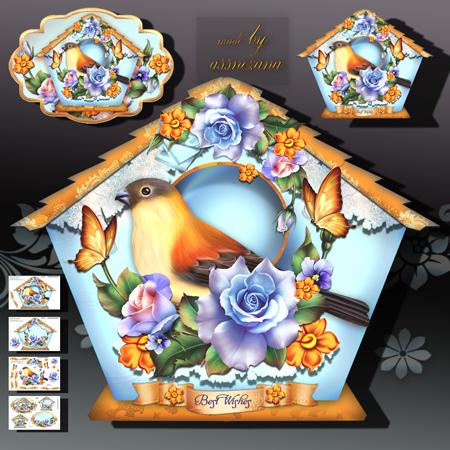 Colorful Bird House with Roses