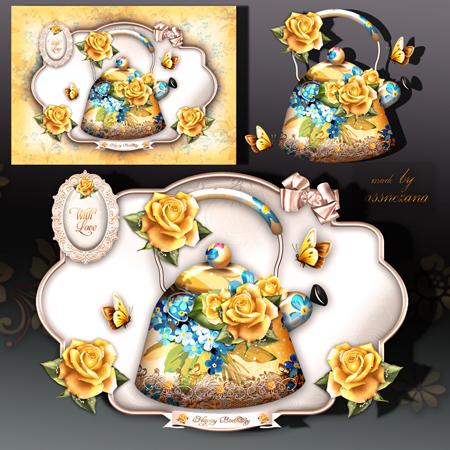 Yellow Flowers Teapot with Roses
