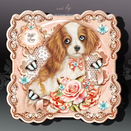 Cute Puppy with Soft Roses Card