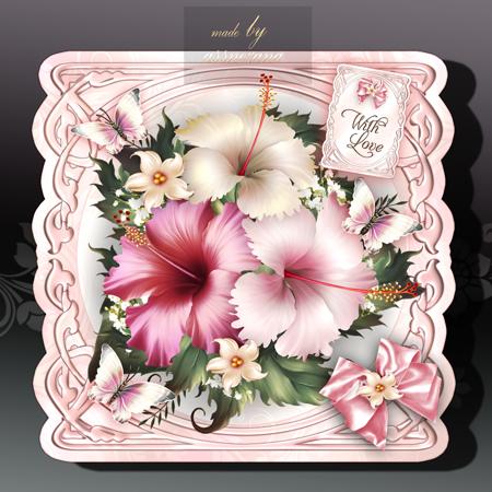 Vintage Elegant Decorative Hibiscus Flowers Card