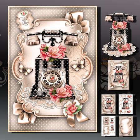 Antique Telephone with Roses Card