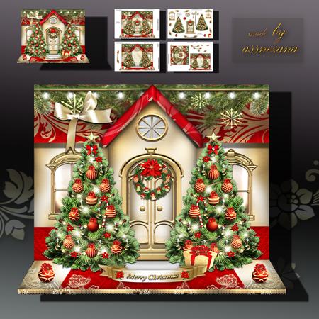 Festive Christmas House with Trees Card Kit