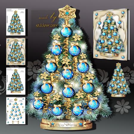 Christmas Tree with Blue and Golden Decoration
