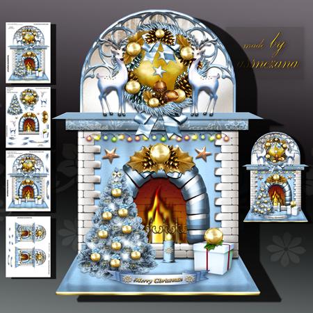 Winter Silver Christmas Fireplace