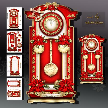 Red Vintage Christmas Clock Card Kit