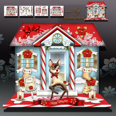 Winter Holiday Deer with Christmas House