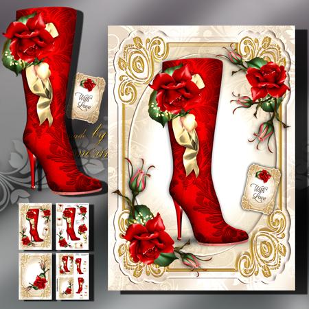 Vintage Boot with Red Roses Card