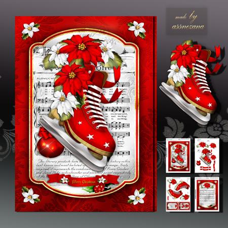Christmas Vintage Red Skates Card Kit