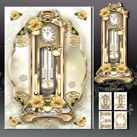 Christmas Clock with Poinssetias Card Kit