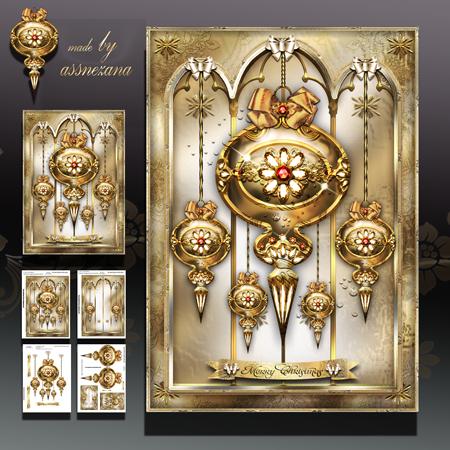 Christmas Vintage Ornaments Card Kit