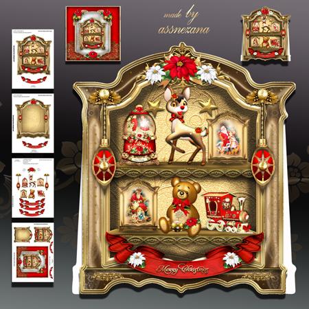 Christmas Shelves with Toys Card Kit