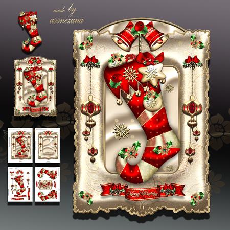 Red Festive Christmas Stocking Card Kit