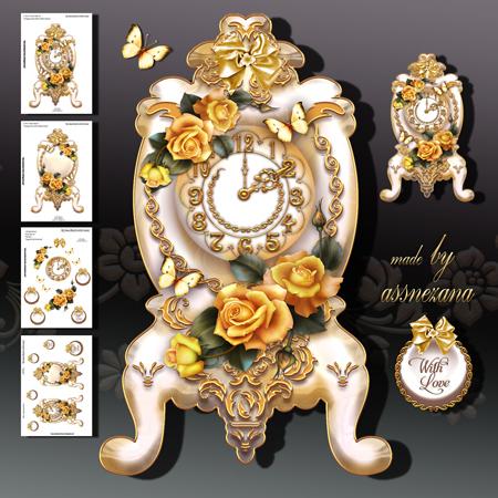 Vintage Clock with Yellow Roses