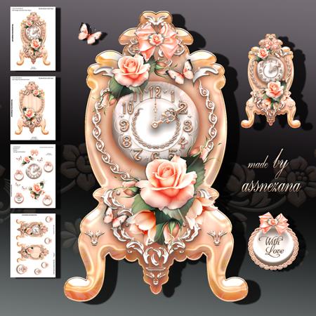 Soft Vintage Clock with Peach Roses