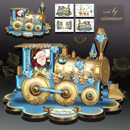 Christmas Blue Train with Santa Card Kit
