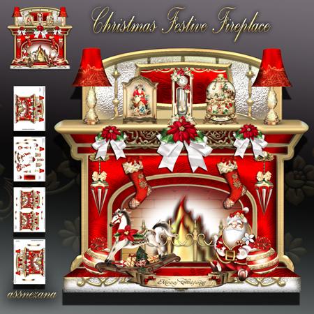 Christmas Festive Fireplace Card Kit